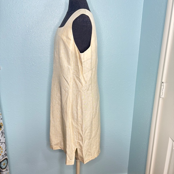 Vintage Lord & Taylor Yellow White Silk Linen 90s Dress - Picture 2 of 10
